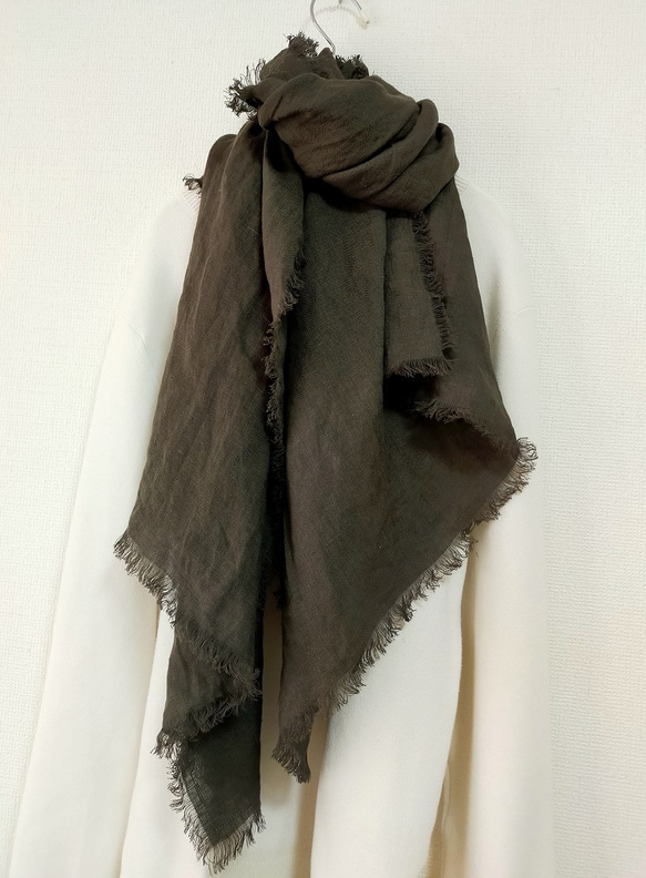 大判リネンストール　カーキ 1枚目の画像