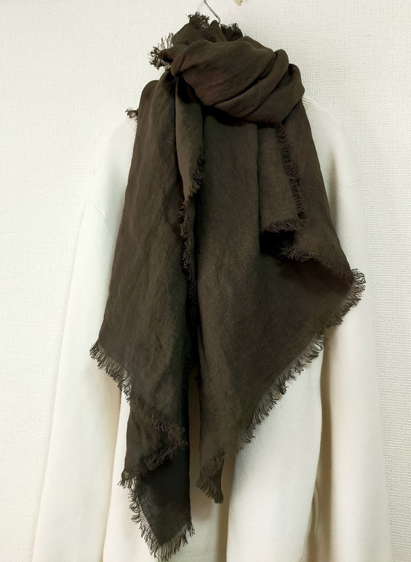 大判リネンストール　カーキ 4枚目の画像