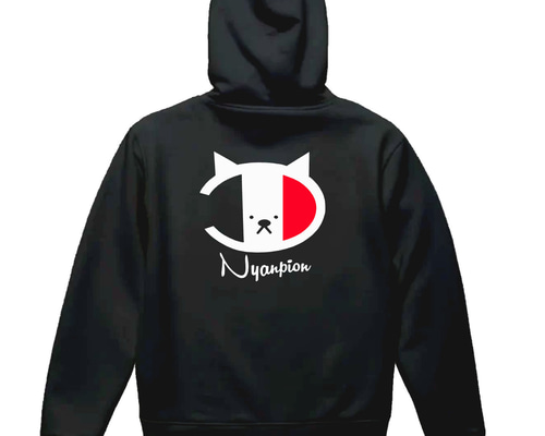 M～2XLパロディ/8.4ozZIP】ニャンピオン猫ジップアップパーカー面白い