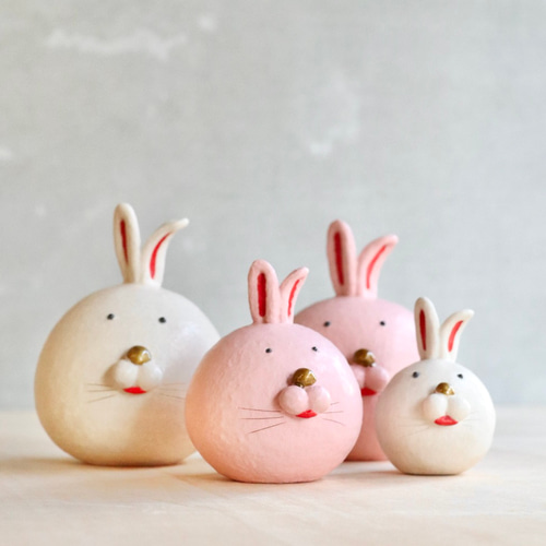 干支『うさぎの家族』4点セット 置物 かわいい まるい お正月 癒し