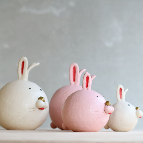 干支『うさぎの家族』4点セット 置物 かわいい まるい お正月 癒し