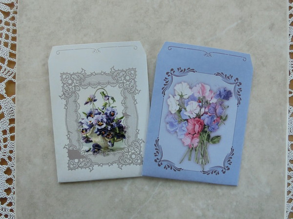 アンティークな花々のギフト袋（封筒）６種セット　（ポチ袋サイズ） 2枚目の画像