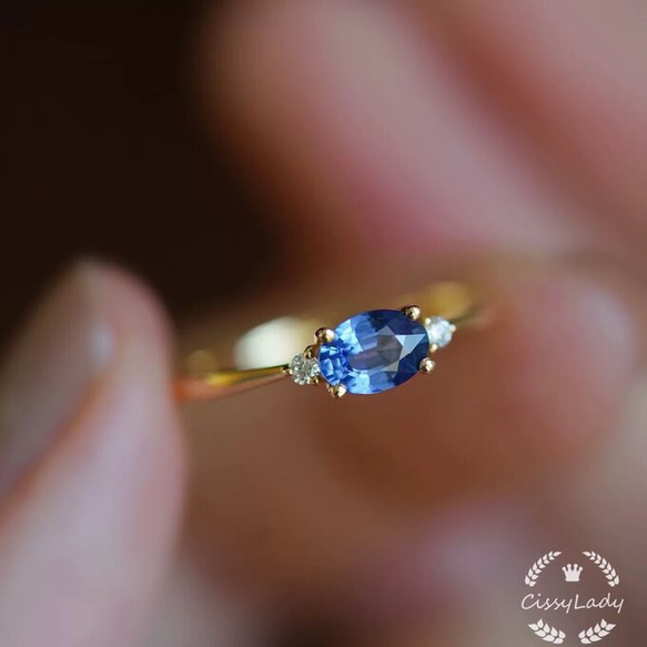 Sv925純銀製 繊細　ブルー　ストーン　サファイアカラー　ピンキーリング　指輪　リング　K18 誕生石 5枚目の画像