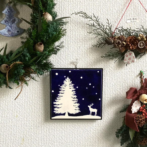 かおるクリスマスアートタイル　もみの木とトナカイ① 3枚目の画像