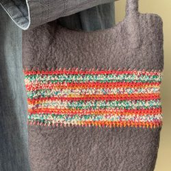 毛糸の編み込み柄の羊毛バック（モーブパープル） 3枚目の画像