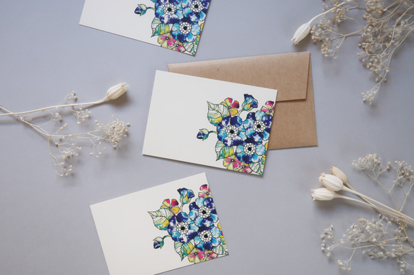 ミニメッセージカード　8枚セット（封筒付き）【Blue flowers】04 1枚目の画像