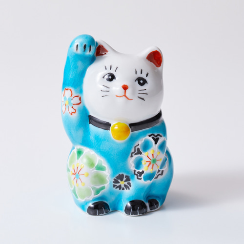 ブルー招き猫【中】 花ちゃん 中 al21010 招き猫 ネコ ねこ まねき猫 かわいい