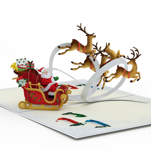 彈出賀卡聖誕老人雪橇和馴鹿 第2張的照片