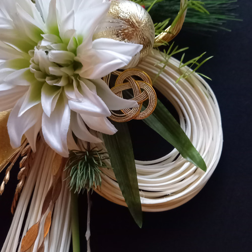 ☆再販☆長さ40㎝・迎春・モダン ふた輪流し・しめ縄飾り・しめ縄