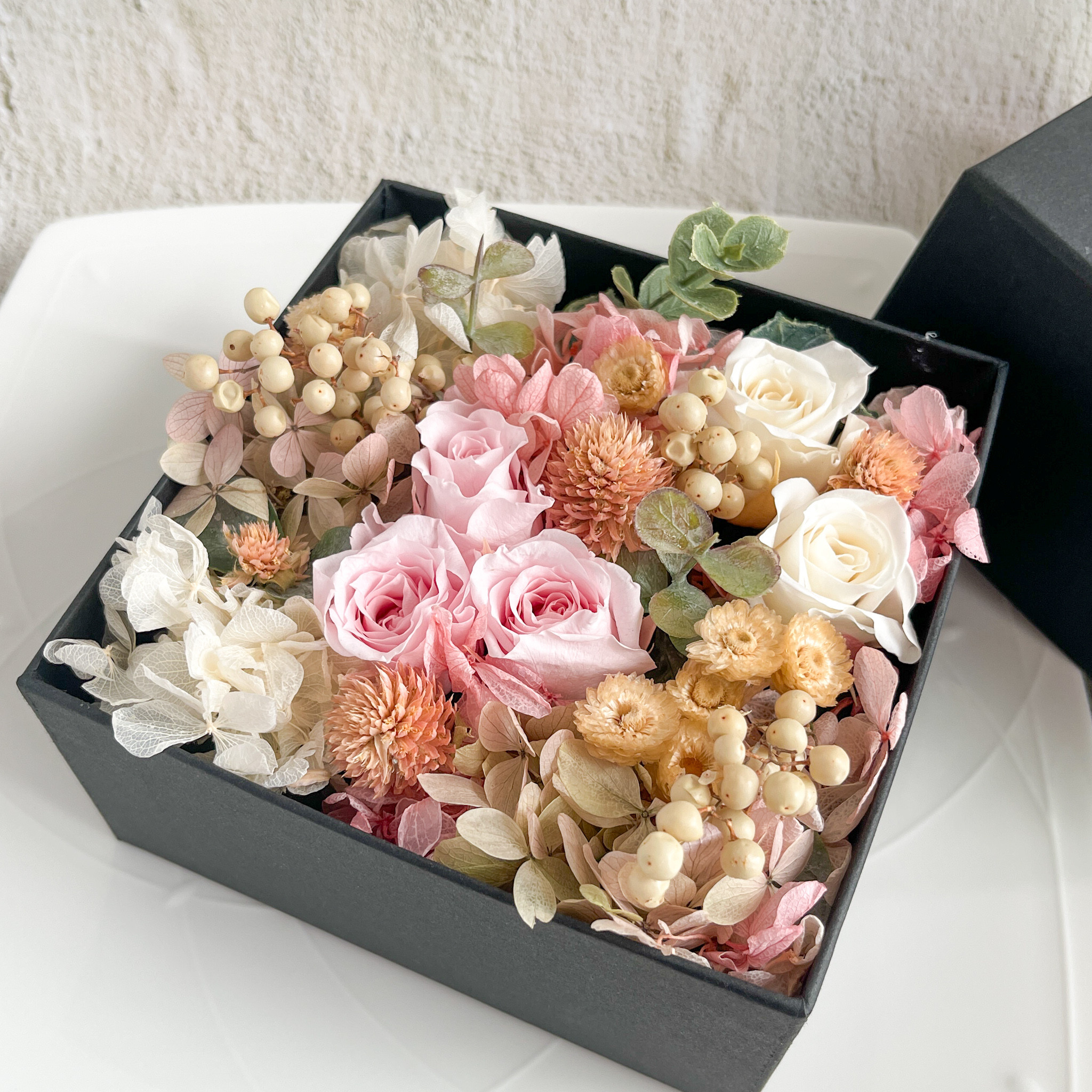 ちびねこページ　ピンク薔薇フラワーアレンジ