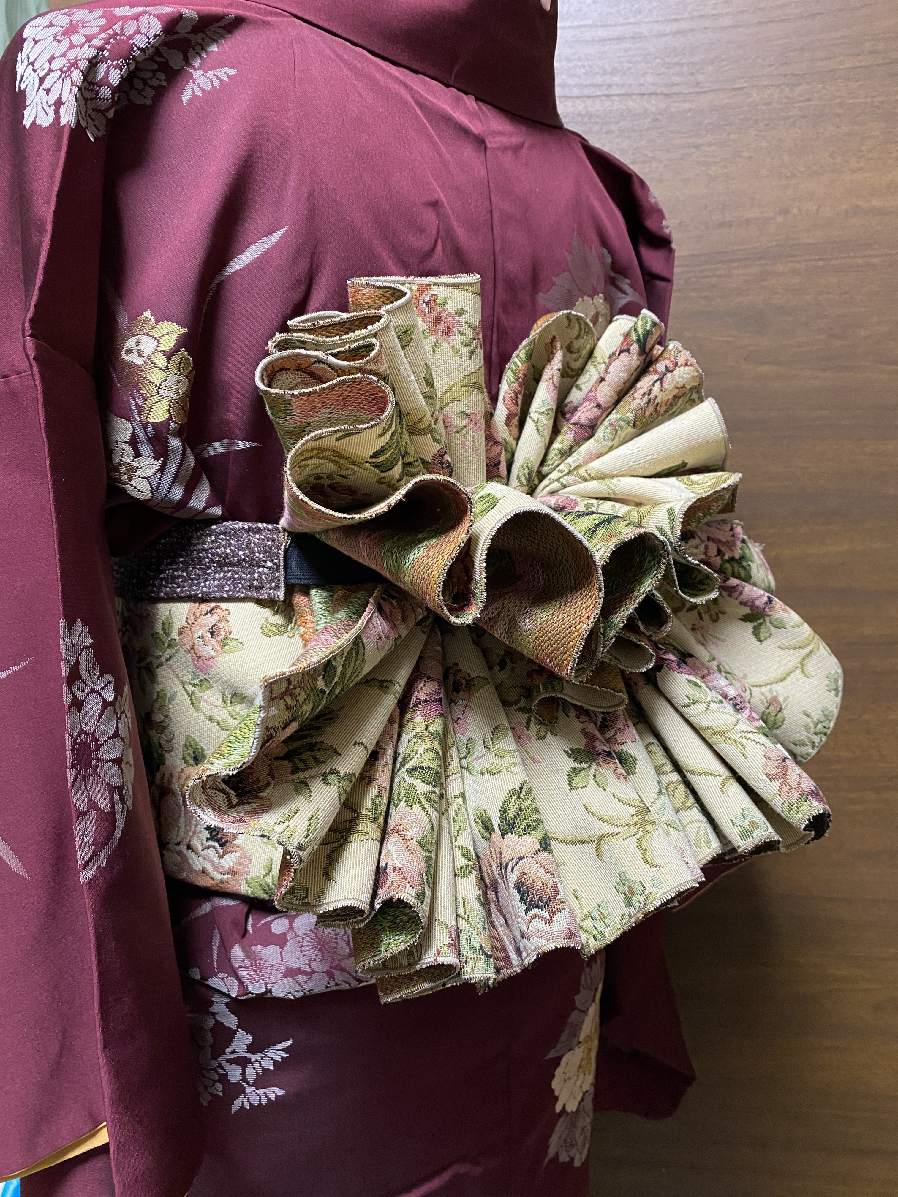 大人兵児帯 レッドローズ 薔薇の長尺ジャガード兵児帯 - 着物・浴衣