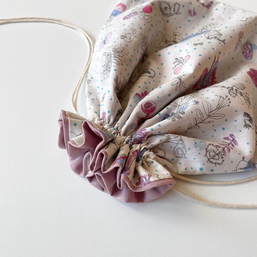 リバティ×ミナペルホネン コラボ生地【メモリーズオブレイン】巾着