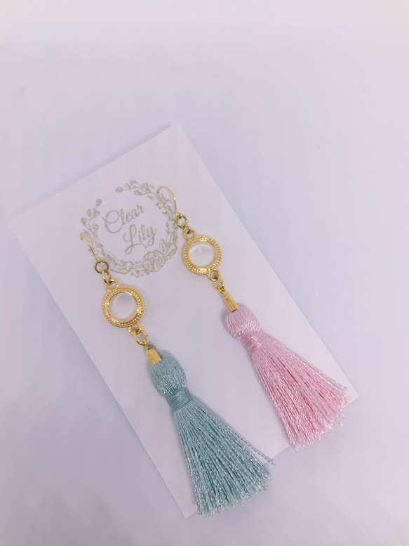 パステルカラーのタッセルのピアス♡K14GF 3枚目の画像