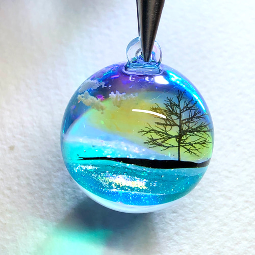 水面レジン-湖の夕暮れ（透明）キーホルダー 冬/透明感/クリスマス