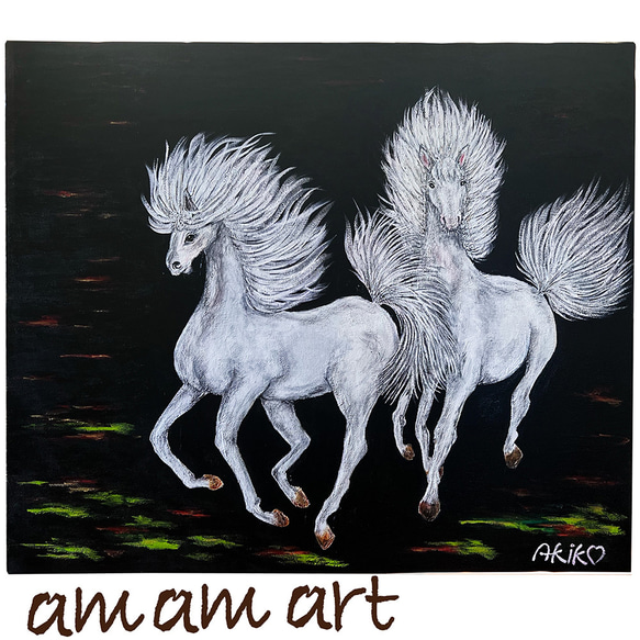 水彩画 原画 　「 白馬 風のように 」 F10号 送料無料 馬の絵 アート 2枚目の画像