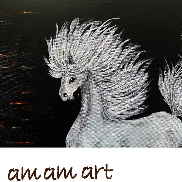 水彩画 原画 　「 白馬 風のように 」 F10号 送料無料 馬の絵 アート 7枚目の画像
