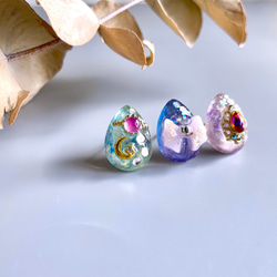glass drop 3way feminine ribbon Earrings 2枚目の画像