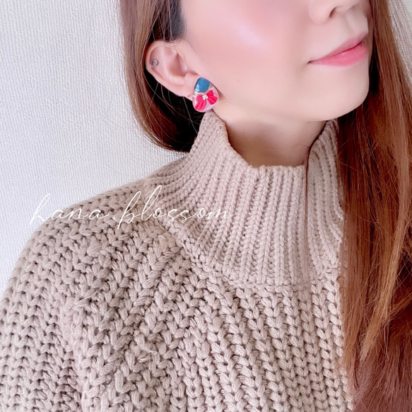 glass drop big red ribbon Earrings 11枚目の画像