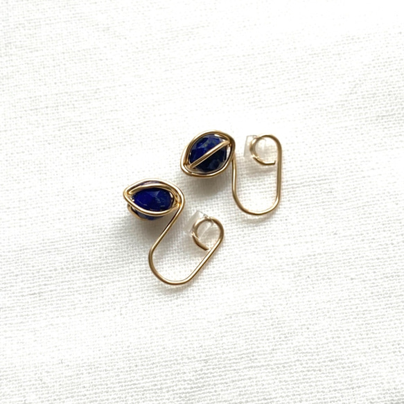 片耳分 Lapis lazuli ear clips ラピスラズリイヤリング/イヤークリップ 14kgf 2枚目の画像