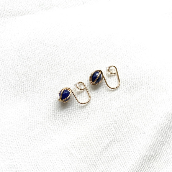 片耳分 Lapis lazuli ear clips ラピスラズリイヤリング/イヤークリップ 14kgf 3枚目の画像