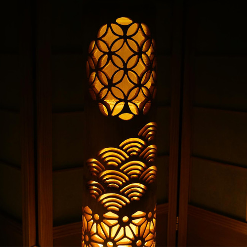 竹灯り・竹あかり・竹灯籠・竹灯篭・竹ランプ 繊細彫り～～ 癒しの灯り