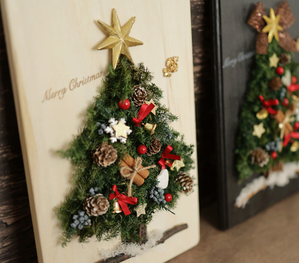 クリスマスボード　クリスマスツリー ハンドメイド　 アッセンドルフト クリスマスツリー＊無垢材＊Xmasツリーボード＊ プリザーブドフラワー
