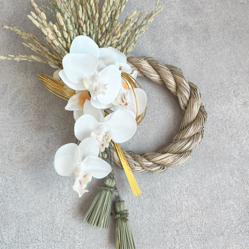 2023新作 ◎胡蝶蘭＆稲穂のしめ縄飾り◎ アーティフィシャルフラワー