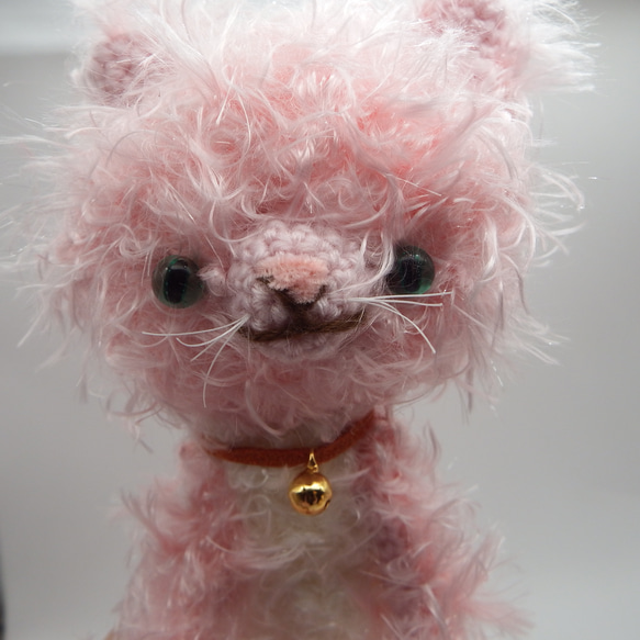 【あみぐるみ】ピンクの猫　ピンク　ファー　きらきら【211】 9枚目の画像