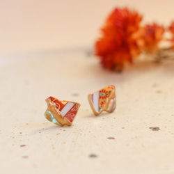 訂製伊凡裡燒金繼耳環/貝殼紅金花卉圖案傳統工藝聖誕節日式服裝 第8張的照片