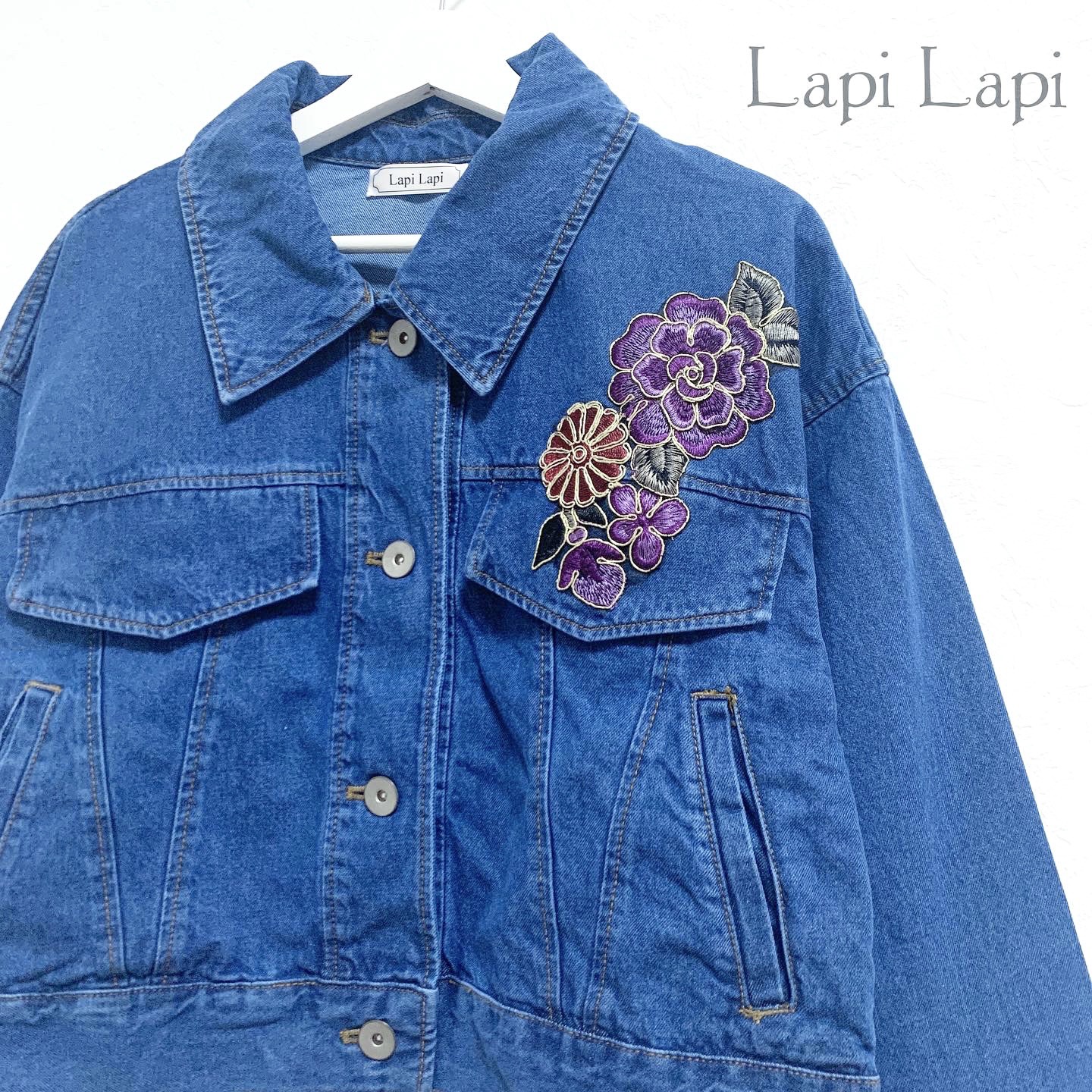 【お値下げタイムセール】手刺繍デニムジャケット  パープル