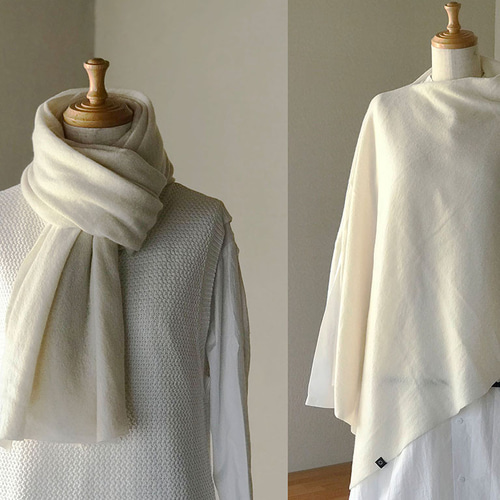 温度を纏う 純カシミヤの2way ふわふわケープマフラー ホワイト