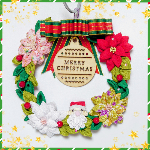 クリスマス飾り】ミニクリスマスリース サンタさんポインセチア