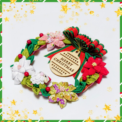 【サンタ付き】【40cm】greenのポインセチアのクリスマスリース サンタ付き】【40cm】greenのポインセチアのクリスマスリース