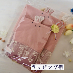 受注制作<サイズ変更可>リボン×レースのうさぎちゃんレッスンバッグ　女の子（ピンク×シンプルリボン柄）入園入学 10枚目の画像