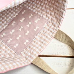 受注制作<サイズ変更可>リボン×レースのうさぎちゃんレッスンバッグ　女の子（ピンク×シンプルリボン柄）入園入学 7枚目の画像