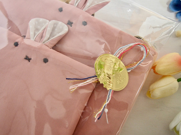 受注制作<サイズ変更可>リボン×レースのうさぎちゃんレッスンバッグ　女の子（ピンク×シンプルリボン柄）入園入学 11枚目の画像