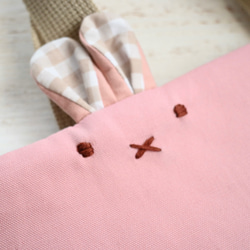 受注制作<サイズ変更可>リボン×レースのうさぎちゃんレッスンバッグ　女の子（ピンク×シンプルリボン柄）入園入学 3枚目の画像