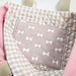 受注制作<サイズ変更可>リボン×レースのうさぎちゃんレッスンバッグ　女の子（ピンク×シンプルリボン柄）入園入学 8枚目の画像