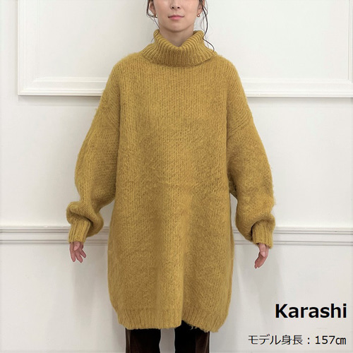 全4色】モヘアタッチ シャギー タートルネック チュニック丈ニット
