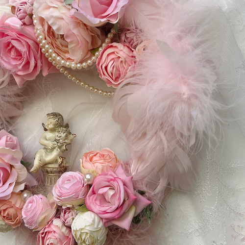 アンティーク、ロココ調『天使のピンクローズガーデン』光触媒加工/1点