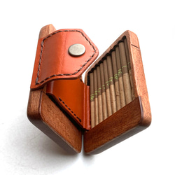 [訂製：包郵]木製和皮革製成的煙盒（20支香煙：雙開口） 第3張的照片