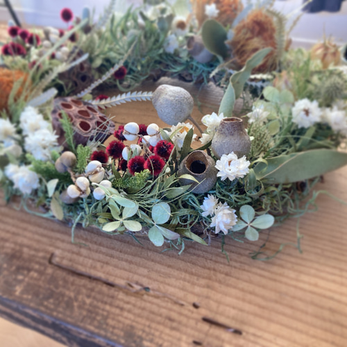 ワイルドフラワーと木の実のリース クリスマスリース リース mou