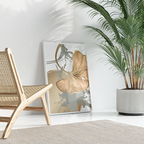 アートポスター モダンリーフアート 北欧インテリアに合う グレー