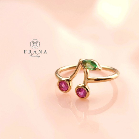 【選べる10種の天然石】小さなさくらんぼの大人可愛いピンキーリング〈シルバー〉 ガーネット アメジスト