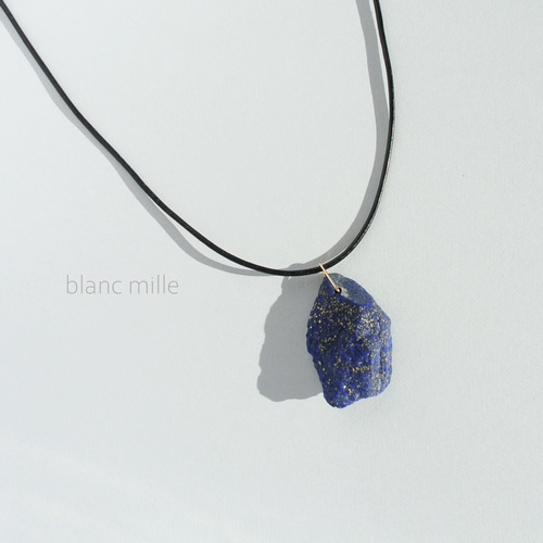 No.1875○*ラピスラズリ原石 18金 革紐ネックレス○*K18 ナチュラル  