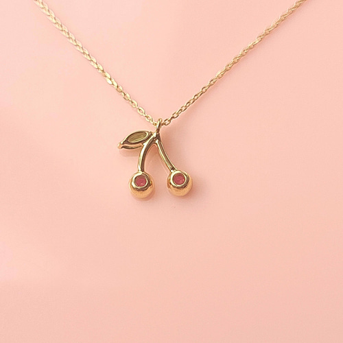 K18】ルビーとグリーンガーネットのさくらんぼネックレス 7月誕生石