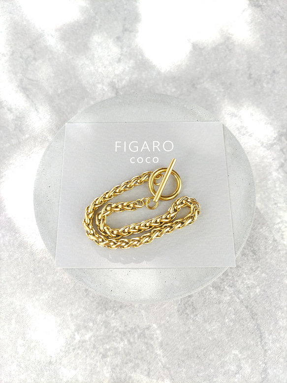 【FIGARO coco】つけっぱなしOK♡サージカルステンレス/マンテルブレスレット/SUS316L/18K仕上げ 2枚目の画像