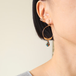 Oyster copper turquoise marquise hoop pierce/earring 5枚目の画像