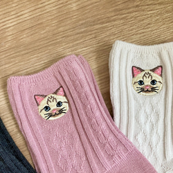 毛並みまで感じるリアル猫さん刺繍の靴下 ✩.*˚シャム系猫 ペクちゃん✩.*˚ 7枚目の画像