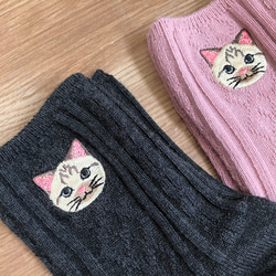 毛並みまで感じるリアル猫さん刺繍の靴下 ✩.*˚シャム系猫 ペクちゃん✩.*˚ 8枚目の画像